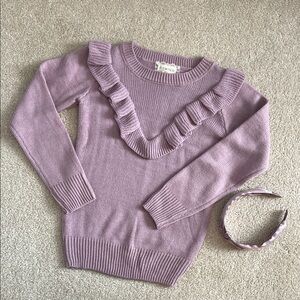 ♻️ 5/$25 ♻️ Girls Medium (7/8) btween knit ruffle Lilac top/dress & headband